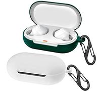 easyBee Coque Lot de 2 Compatible avec Sony WF-C500, Étui de Protection en Silicone Liquide, Housse Écouteur Antichoc Ultrafine avec 2 Mousqueton - Blanc et Vert Foncé