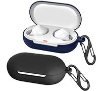 easyBee Coque Lot de 2 Compatible avec Sony WF-C500, Étui de Protection en Silicone Liquide, Housse Écouteur Antichoc Ultrafine avec 2 Mousqueton - Bleu et Noir