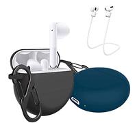 easyBee [Lot de 2 Coque Compatible avec Huawei Freebuds 5i / Freebuds 6i, Étui de Protection Silicone Antichoc avec 2 Mousqueton Porte Clef et Sangle de Casque Anti-Perte - Bleu et Noir