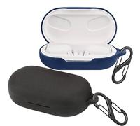 EasyBee Lot de 2 coques compatibles avec JBL Soundgear Sense [avec 2 mousquetons], coque en silicone liquide ultra fine résistante aux chocs, étui de protection pour casque Bluetooth - Noir et bleu