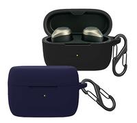 easyBee Lot de 2 coques de protection en silicone liquide ultra fine pour casque Bluetooth Compatible avec Jabra Elite 85t [avec 2 mousquetons] Noir et bleu