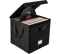 EasyByMall Boîte de rangement pour disques vinyles de 33 cm, étui en tissu de lin pour organisation d'album LP, support empilable pour salon et studio, noir