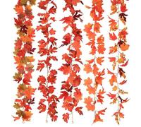 EasyByMall Guirlande de vigne de feuilles d'érable artificielles de 175 cm - Automne - Imitation rotin - Décoration pour maison, extérieur, mur, clôture, fête de Thanksgiving - Orange