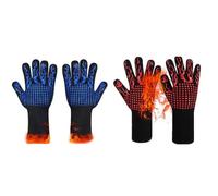 EasyByMall Lot de 2 gants de barbecue résistants à la chaleur, ignifuges à 800 °C avec poignée en silicone antidérapante, protection en fibre oxydée pour griller et cuisiner, bleu et rouge
