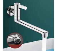 EasyByMall Robinet d'évier mural rotatif avec col extensible, robinet de cuisine en acier inoxydable avec aérateur en nid d'abeille pour eau froide sans éclaboussures