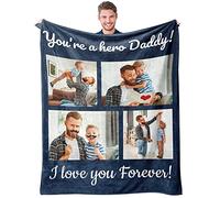 Easycosy Cadeau Fete des Peres Original -Plaid Papa Photo Couverture Personnalisée- Idée Cadeau Fête des Pères 2024 Cadeau Anniversaire Papa Cadeau Personnalisé pour Papa,Beau-Père Nouveau Père
