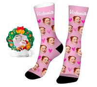 Easycosy Chaussette Personnalisé Photo et Texte, Chaussette Noel Fantaisie avec Visage - Cadeaux Personnalisés Drôles Rigolotes pour Femme Homme Amour Famille
