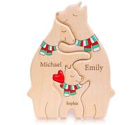 Easycosy Puzzle Personnalisé en Bois en Forme Famille Ours avec 2-7 Noms, Sculptures d'ours, Cadeau de Famille Affectueux pour Femme Enfant Maman, Cadeau Noël, la Fête des Mères Décorations de Table