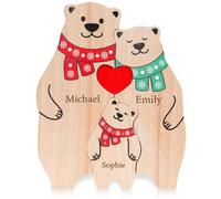 Easycosy Puzzle Personnalisé en Bois en Forme Famille Ours avec 2-7 Noms, Sculptures d'ours, Cadeau de Famille Affectueux pour Femme Enfant Maman, Cadeau Noël, la Fête des Mères Décorations de Table