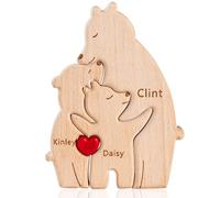 Easycosy Puzzle Personnalisé en Bois en Forme Famille Ours avec 2-7 Noms, Sculptures d'ours Personnalisable, Cadeau de Famille Affectueux pour Maman, Papa la Fête des Mères Pères Décorations de Table