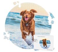 Easycosy Puzzle Personnalisé Photo 52/344 Pièces, Puzzle Personnalisable avec Votre Propre Photo et Text pour Adults Famille Couple, Cadeaux pour Les Amoureux des Chiens et des Chats- Rond