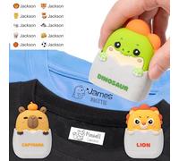 Easycosy Tampon Vêtement Enfant Personnalisé - Tampon Prénom Encreur Textile Personnalisable Lavable avec 40+ Motifs Créatifs - Etiquette Autocollante Personnalisée - Marqueurs de Tissu Papier Livres