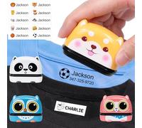 Easycosy Tampon Vêtement Enfant Personnalisé - Tampon Prénom Encreur Textile Personnalisable Lavable avec 40+ Motifs Créatifs - Etiquette Autocollante Personnalisée - Marqueurs de Tissu Papier Livres
