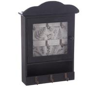 Easydistri Boite à Clefs avec Imprimé - L 20 Cm X L 7,5 Cm X H 28,5 Cm - Noir avec Fond Bois