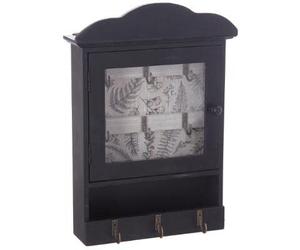 Easydistri Boite à Clefs avec Imprimé - L 20 Cm X L 7,5 Cm X H 28,5 Cm - Noir avec Fond Bois