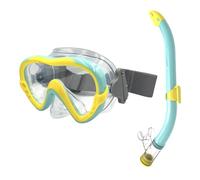 EasyDive Kit de plongée avec tuba pour enfant - Masque avec bande élastique - Masque de plongée anti-buée - Masque de plongée sec en silicone - Pour garçons et filles (îles tropicales, vert/jaune)