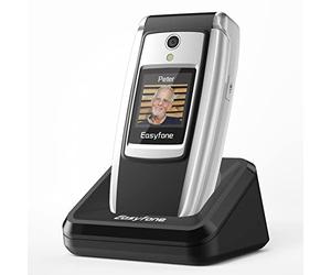 Easyfone T300 4G Téléphone Portable Senior à Clapet Débloqué avec Grande Touches, Telephone pour Personnes âgées 4G avec Touche d'Assistance | Écran HD de 2,4‘’ | Station de Charge (Noir)