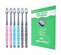 EasyHonor Lot de 6 brosses à dents souples à poils moyens pour adulte avec cristal coloré tendance, poignée antidérapante, poils à tête large et trou carré, brosse à dents souple pour gencives
