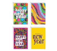 easykart labels Lot de 48 cartes Happy New Year avec enveloppes et autocollants dorés - 17,1 x 11,4 cm assorties pour le Nouvel An 2024 avec messages à l'intérieur