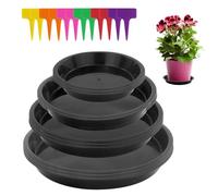 EASYKEENECOM 12 Pièces Coupelle Pot de Fleur Soucoupe Pot Fleur Plastique Soucoupes Pots de Fleurs avec 12 Étiquettes sous Pot de Fleur Rond Dessous de Verre pour Plantes D'intérieur et D'extérieur