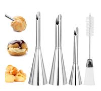 3 Pcs Douille de Pâtisserie Petit Choux, Douilles Professionnelles en Acier Inoxydable à Garnir, Cupcake Puffs Injection Seringue, pour la Décoration de Houppette