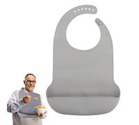 EASYKEENECOM Bavoir Imperméable Pour Adulte Avec Ramasse-miettes En Silicone, Réglable, Réutilisable, Tablier Avec Poche Pour Personnes Âgées, Adultes, Gris, L(43 * 30cm)