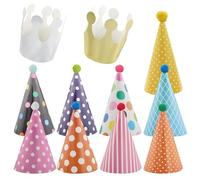 EASYKEENECOM Lot de 11 chapeaux de fête d'anniversaire avec pompons, chapeaux de fête, chapeaux de cône, chapeau d'anniversaire pour enfants, décoration de fête d'anniversaire pour enfants, 26 x 16 x