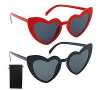EASYKEENECOM Lot de 2 lunettes de soleil rétro œil de chat - Protection solaire UV400 et protection UV - Verres noirs et gris - Pour femme, homme, enfant, fête, voyage, séance photo (noir + rouge),