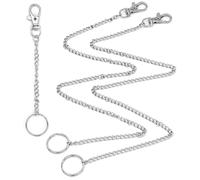 EASYKEENECOM Lot de 2 porte-clés 50 cm chaîne portefeuille et porte-clés de 10 cm pour hommes, chaîne de pantalon en acier inoxydable, chaîne à maillons argentés pour hommes et femmes avec mousqueton,