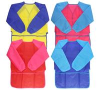 EASYKEENECOM Lot de 4 tabliers imperméables pour enfants - Manches longues, poches - Pour peinture, bricolage, cuisine, pâtisserie - 4 couleurs