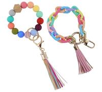 EASYKEENECOM Porte-clés de voiture pour femme - Bracelet - Porte-clés de voiture avec pompon - Cadeaux de Noël pour femme - Chaîne de clés de poignet pour femme, coloré, 1