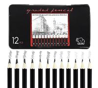 EASYKEENECOM Sketch Lot de 12 crayons à dessin 8B 7B 6B 5B 4B 3B 2B B HB F H 2H Crayons professionnels Crayons à Dessiner en Graphite pour enfants, adultes, artistes, étudiants débutants