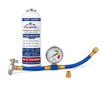 EasyKlima R410A R32 R22 Kit de recharge 400 g/725 ml avec manomètre et adaptateur - Liquide réfrigérant avec tuyau de service pour climatiseur split et pompe à chaleur