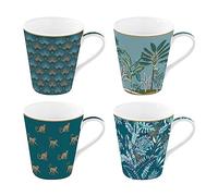 EASYLIFE - Coffret 4 Mugs en Porcelaine 300 ML Coffee Mania Jungle