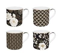 Easylife - Coffret 4 Mugs en Porcelaine Fine 300 ML Art Deco Flowers