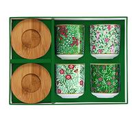 Easylife - COFFRET 4 TASSES A CAFE EN PORCELAINE SOUS TASSES EN BOIS FLORAL FANTASY - EASYLIFE