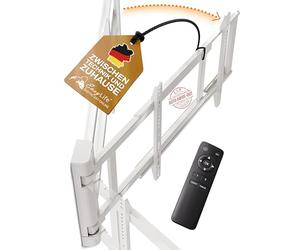 EasyLife Support Mural électrique Pivotant pour TV avec Auto Drive-Out, Ultra Fin 56 mm, Moteur Silencieux, Anti Collision, 32 à 75 ", VESA Jusqu'à 600x400 et 50 kg, Qualité de Métal - Blanc
