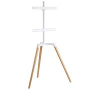 EasyLife - Trépied TV Design STAFFELEI - Support pour Téléviseur/Moniteur Jusqu’à 65" et 35 kg - Pivot 140° - Hauteur Réglable + Gestion des Câbles - VESA Jusqu’à 400x400 (Blanc/Hêtre Clair)