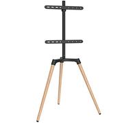 EasyLife - Trépied TV Design STAFFELEI - Support pour Téléviseur/Moniteur Jusqu’à 65" et 35 kg - Pivot 140° - Hauteur Réglable + Gestion des Câbles - VESA Jusqu’à 400x400 (Noir/Hêtre Clair)