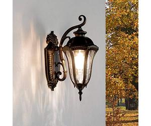 Easylight Applique d'extérieur XL FLORENCE rustique antique H : 45 cm en fonte d'aluminium et verre en cuivre noir IP44 lampe d'extérieur résistante aux éclaboussures applique de jardin de cour