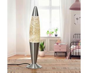 Easylight ROXY Lampe à lave en verre et aluminium Doré pailleté Salon Chambre d'adolescent Hauteur 40 cm G9 Avec ampoule à paillettes