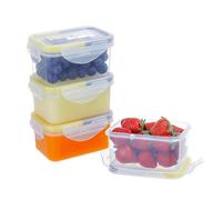 EASYLOCK Lot de 4 boîtes alimentaires de 180 ml avec couvercles, en plastique, sans BPA, 100 % étanches, passent au micro-ondes et au congélateur (jaune et gris)