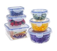 EASYLOCK Lot de 6 boîtes de conservation en plastique avec couvercle sans BPA - Boîtes de congélation - Boîtes à sandwich - Empilables - Hermétiques - Passent au lave-vaisselle, au micro-ondes et au