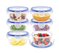 EASYLOCK Lot de 6 bols de 0,3 l - En plastique - Avec couvercle - Ronds - Sans BPA - Petites boîtes empilables - Hermétiques - Passent au lave-vaisselle, au micro-ondes et au congélateur - Bleu