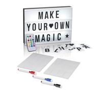 EASYmaxx Boîte lumineuse LED avec changement de couleur et kit d'écriture | 173 lettres avec caractères spéciaux + symboles, format A4 - Fonctionne avec piles, port USB
