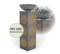 EASYmaxx Colonne décorative avec LED et minuteur, Design Mandala au Look béton, Colonne Lumineuse pour l'intérieur et l'extérieur, à Piles, Peut être placée de manière Flexible, avec bac à Plantes