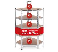 EASYmaxx Etagère pour charges lourdes casier d'angle 180x90x40 cm | 875 kg de charge, 175 kg par niveau | Rangement et établi | Idéal pour la cave, le garage, la salle de loisirs | 5 niveaux réglables