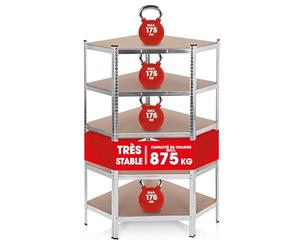 EASYmaxx Etagère pour charges lourdes casier d'angle 180x90x40 cm | 875 kg de charge, 175 kg par niveau | Rangement et établi | Idéal pour la cave, le garage, la salle de loisirs | 5 niveaux réglables
