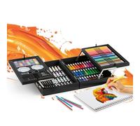 EASYmaxx Mallette de peinture 145 pièces | Kit de peinture avec fournitures de peinture telles que crayons de couleur, feutres, peintures acryliques, pastels à l'huile, boîte à encre, boîte de