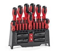EASYmaxx Set de tournevis et d'embouts | Magnétiseur | 8 grands et 8 petits tournevis avec pointe magnétisable | 1 porte-embout magnétique | 32 embouts | Ergonomique [rouge-noir]